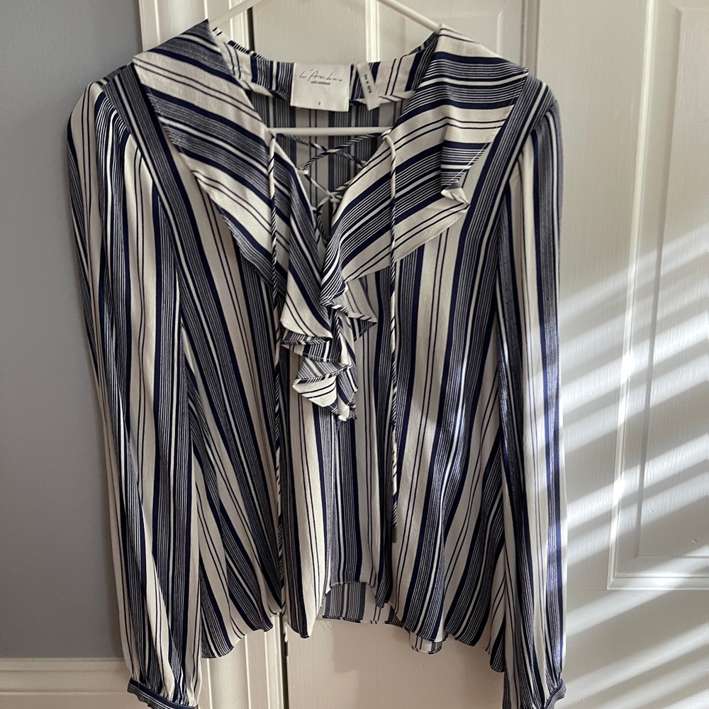L’Academie Blue & White Striped Drawstring Blouse